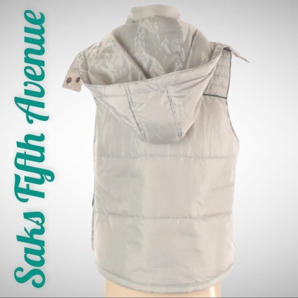 NWT SAKS FIFTH AVENUE Silvery Gray Puffer Vest With Removable Hood, Size Small - Picture 2 of 10